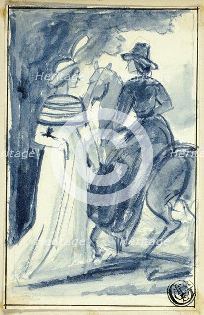 Two Women (One on Horseback) in Late 18th Century Dress, n.d. Creator: William Edward Frost.