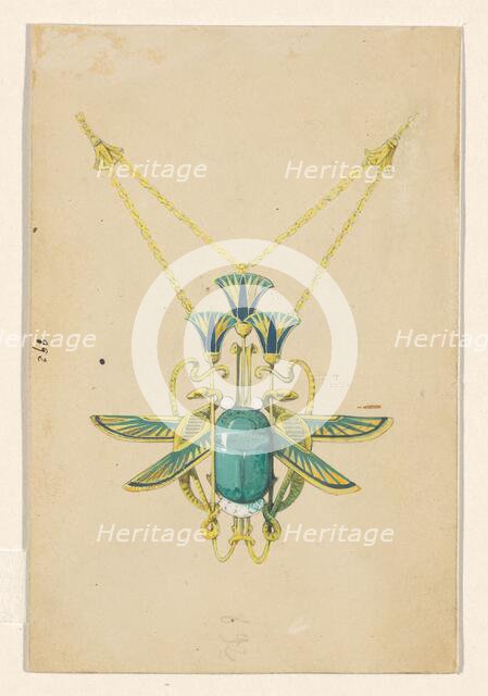 Design for a pendant with a scarab, snakes and lotus flowers, of enamelled gold with a scarab, c.190 Creator: Paul Louchet.