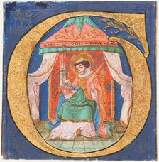 Manuscript Illumination with Saint Trudo (Trond) in an Initial O, from a Choir Book, 15th century. Creator: Unknown.