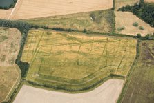 Etonbury deserted medieval settlement showing as a crop mark, near Arlesey, Bedfordshire, 2018. Creator: Damian Grady.