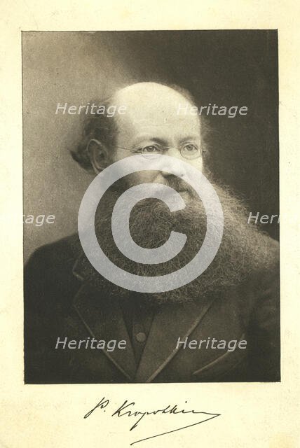 Petr Kropotkin, head-and-shoulders portrait, facing right, between 1890 and 1920. Creator: Unknown.
