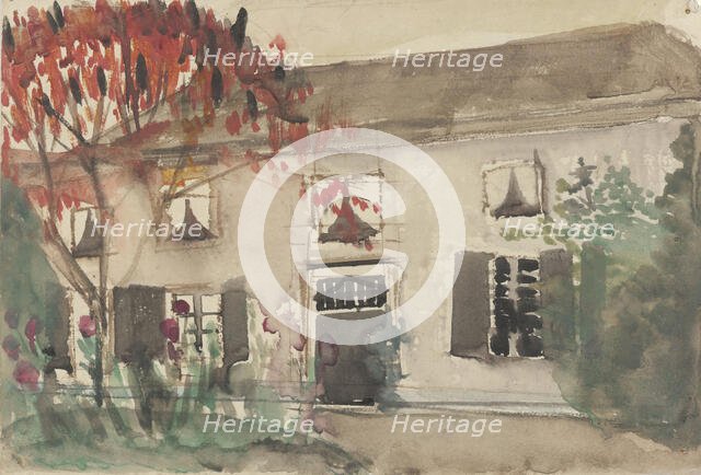 House with front yard and red tree, 1874-1945. Creator: Carel Adolph Lion Cachet.