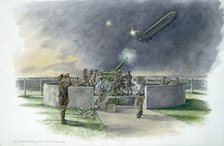 Lodge Hill Battery, firing at German zeppelin during First World War, c1910s, (c1980-2010). Artist: Peter Dunn.