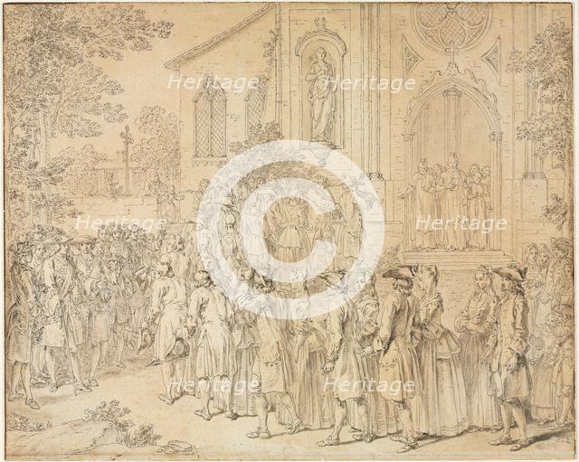 A Procession Entering a Church, 1700s. Creator: Hubert François Bourguignon Gravelot (French, 1699-1773).
