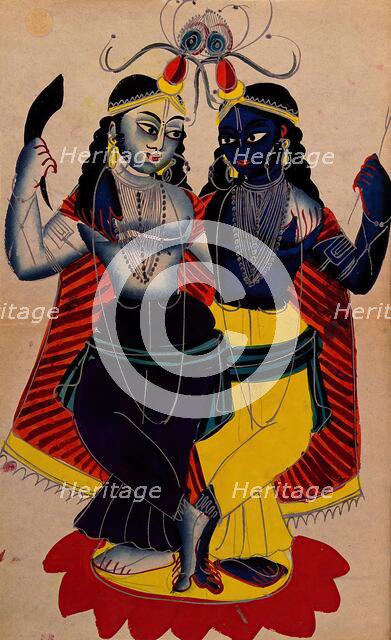 Radha and Krishna on a lotus flower. Creator: Unknown.