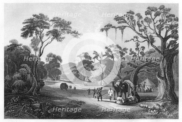 Troops encamped at the entrance to the Keree Pass, north of Meerut, India, c1860. Artist: Unknown