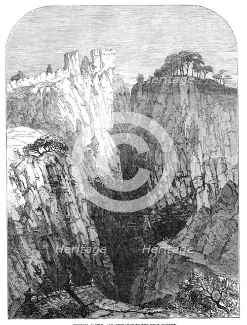Peveril Castle, and entrance to the Peak Cavern, 1854. Creator: Unknown.