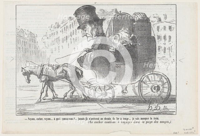 Voyons, cocher, voyons...à quoi pensez-vous?..., 1864.  Creator: Honore Daumier.