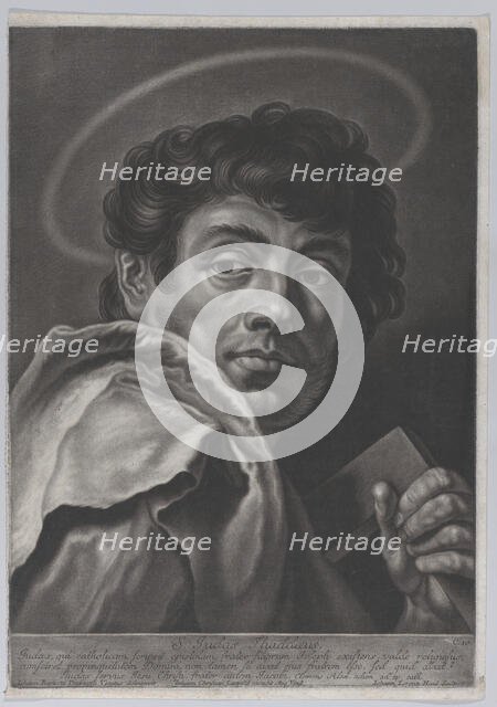 Saint Jude, head and shoulders, holding a square rule; after Giovanni Battist..., ca. 1750-ca. 1760. Creator: Johann Lorenz Haid.