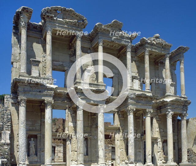 Facade of Celsus Library, Ephesus, Near Selcuk, Turkey, 1999. Creator: LTL.
