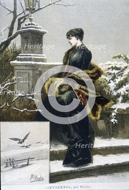 Poster with 'Allegory to Winter', 1889. Creator: Picolo.