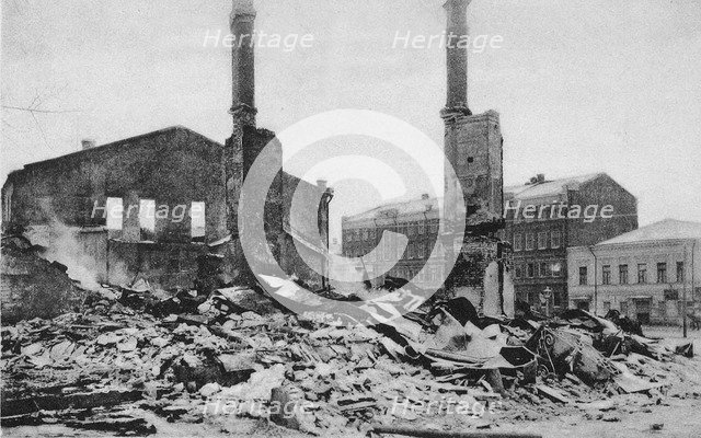 Destruction on a Moscow street after the Revolution, Russia, December 1905. Artist: Unknown