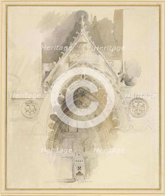 The Northern Arch of the West Entrance of Amiens Cathedral, 17 - 18 May or 23 September 1856. Creator: John Ruskin.