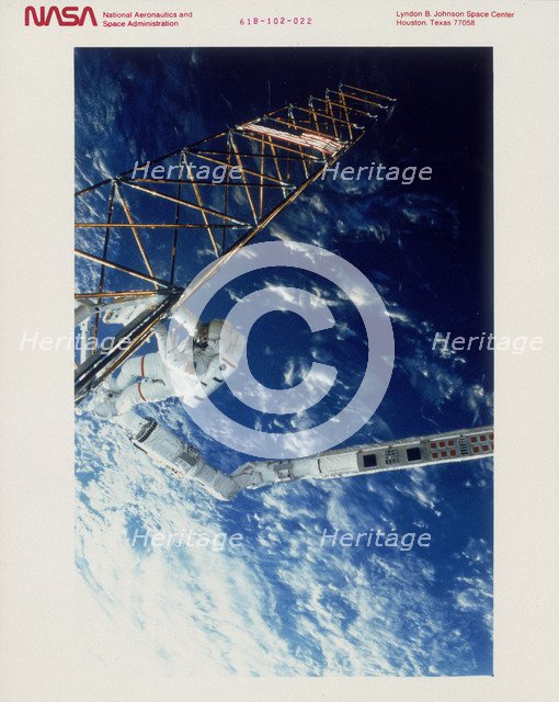 Astronaut on EVA from the Space Shuttle Atlantis, 1985. Artist: Unknown