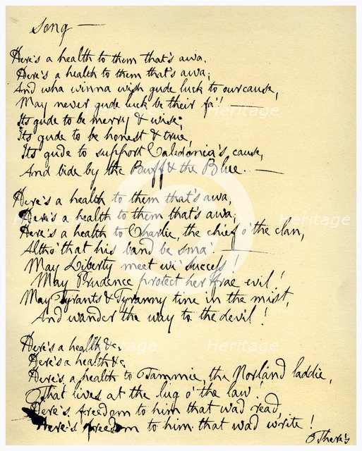 Here's a health to them that's awa, c1792.Artist: Robert Burns