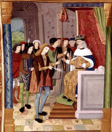 Gontran, king of Burgundy (561-592), appoints as his successor to the throne Childebert II, his n…