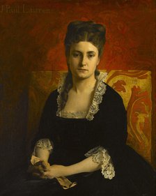 Portrait de femme en robe noire tenant un gant, 1874. Creator: Jean-Paul Laurens.