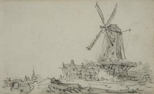 Landscape with a large windmill by a farm, in the distance in the background a..., ca 1650–1651. Creator: Unknown.