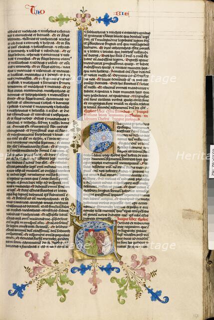 Initial T: Blind Tobit and the Angel; Bible, about 1450. Creator: Circle of Stefan Lochner.