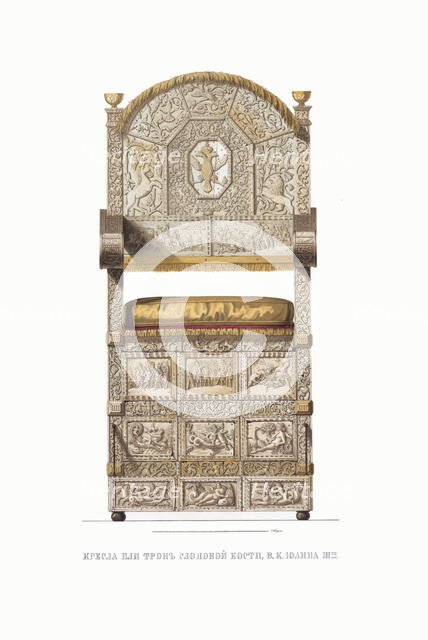 The ivory throne of Tsar Ivan III. From the Antiquities of the Russian State, 1849-1853. Creator: Solntsev, Fyodor Grigoryevich (1801-1892).