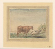 Two cows in a meadow, 1700-1800. Creator: Anon.