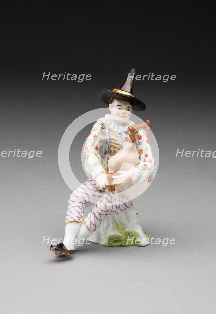 Harlequin with Bagpipes, Meissen, c. 1740. Creator: Meissen Porcelain.