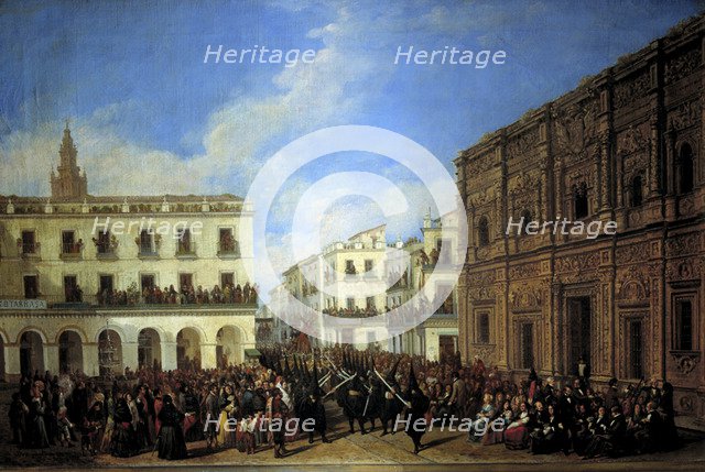  'Holy Week procession in Seville, 1853', oil by Joaquin Dominguez Bequer.