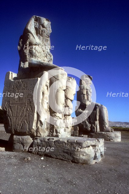 Closeup of The Colossi of Memnon, Luxor West Bank, Egypt, c1400 BC. Artist: Unknown