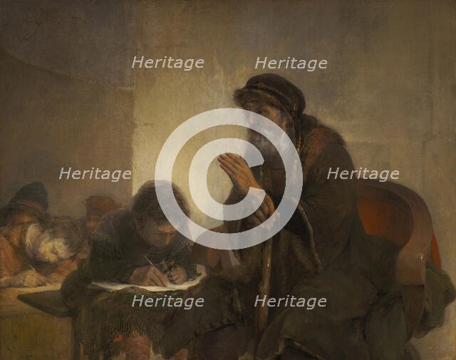 Homer dictating to scribes, 1660s. Creator: Gelder, Aert de (1645-1727).