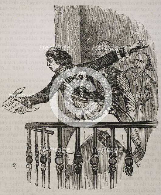 Manuel Godoy reading a manifesto...calling to arms against the English, December 1804, (1851).  Creator: Unknown.