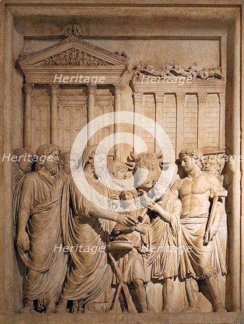 Marcus Aurelius and members of the Imperial family offer sacrifice in gratitude for success against Germanic tribes, ca 176-182. Artist: Art of Ancient Rome, Classical sculpture  