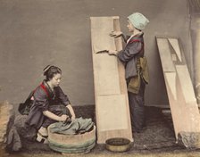 [Two Japanese Women Posing with Laundry], 1870s. Creator: Unknown.