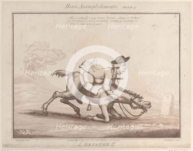 Horse Accomplishments, Sketch 4: A Devotee !!, August 1, 1799., August 1, 1799. Creator: Thomas Rowlandson.