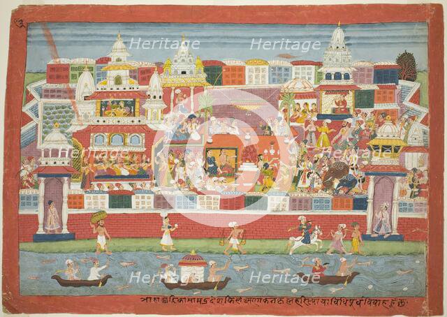 Krishna's Marriage to Kalinda, from a copy of the Bhagavat Purana, c. 1775. Creator: Unknown.