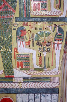 Detail of the inside of an Egyptian mummy-case, showing gods of the underworld. Artist: Unknown
