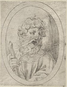 Saint Paul holding a sword, in an oval frame, from Christ, the Virgin, and Thirteen A..., 1600-1640. Creator: Anon.