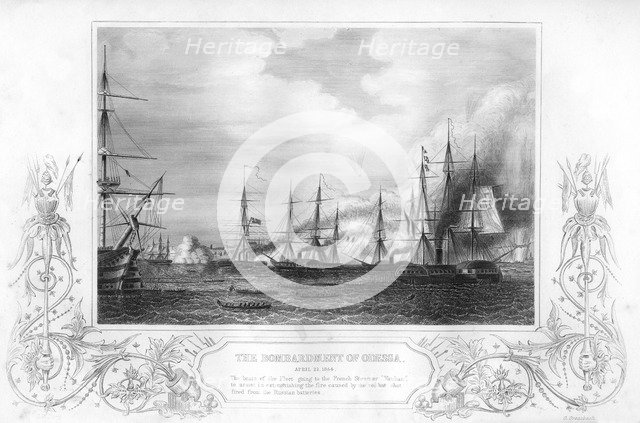 The bombardment of Odessa, Ukraine, during the Crimean War, 1854 (1857).Artist: George Greatbatch