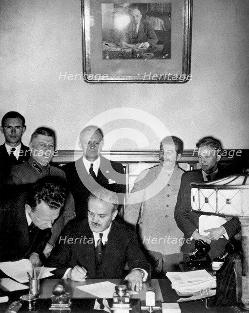 Signing of the German-Soviet non-aggression pact, Moscow, USSR, 1939. Artist: Anon