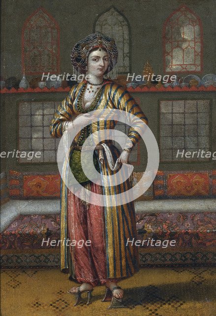 A noble lady of Constantinople wearing Hammam shoes. Artist: Vanmour (Van Mour), Jean-Baptiste, (School)  