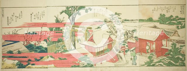Pages from the illustrated book "Panoramic Views along the Banks of the Sumida...,1801,1804, or 806. Creator: Hokusai.