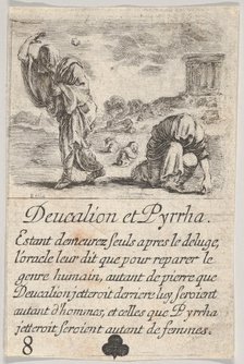 Deucalion and Pyrrha, from 'Game of Mythology' (Jeu de la Mythologie), 1644. Creator: Stefano della Bella.