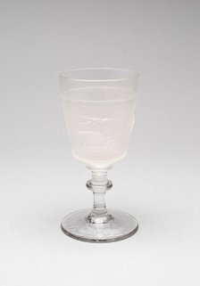 Westward Ho!/Pioneer pattern goblet (one of a set of four), c. 1876. Creator: Gillinder & Sons.