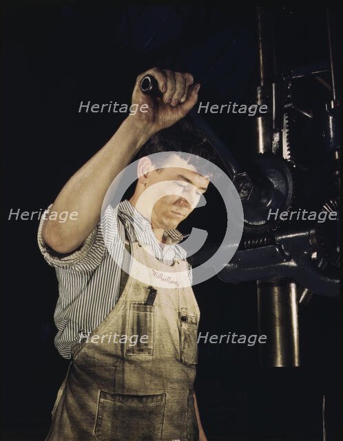 Drill press operator, Allegheny Ludlum Steel[e] Corp., Brackenridge, Pa., 1941?. Creator: Alfred T Palmer.
