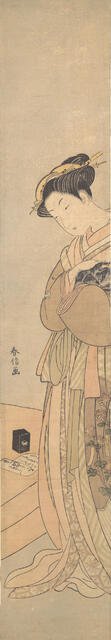 An Oiran Holding a Black Dog, ca. 1769., ca. 1769. Creator: Suzuki Harunobu.