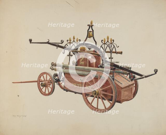 Hand Powered Fire Pump, c. 1938. Creator: Hans Mangelsdorf.