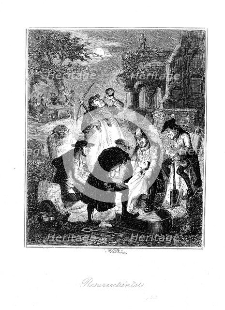 Resurrectionists or body snatchers raiding a cemetery to provide a cadaver for dissection, 1887. Artist: Hablot Knight Browne