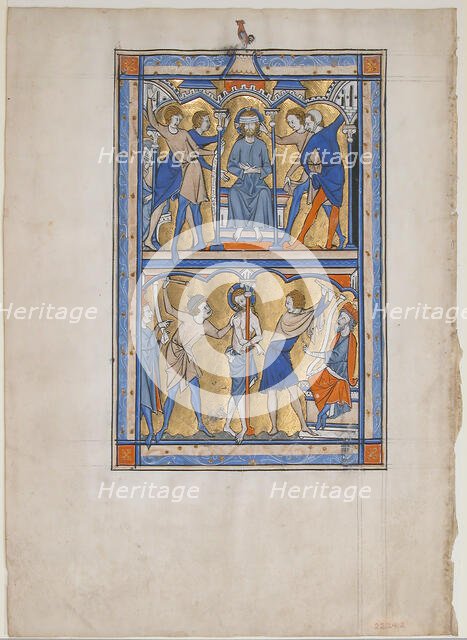 Manuscript Leaf with the Mocking and Flagellation of Christ, from a Royal Psalter, British, 13th cen Creator: Unknown.