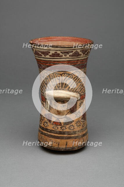 Beaker with Modeled Head Surrounded by Painted Abstract Motifs, 180 B.C./A.D. 500. Creator: Unknown.