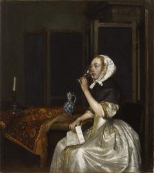 Lady Holding a Wine Glass, ca 1665. Creator: Ter Borch, Gerard, the Younger (1617-1681).
