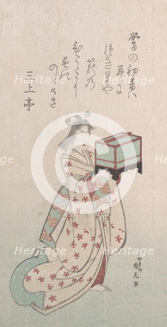 Spring Rain Collection (Harusame shu), vol. 2: Young Woman with a Birdcage, 1810s., 1810s. Creator: Ryugetsusai Shinko.